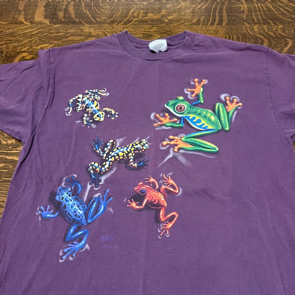 Vintage Wild Gear T-Shirt Mens XL Purple Single Stitch Tropical Frogs Nature